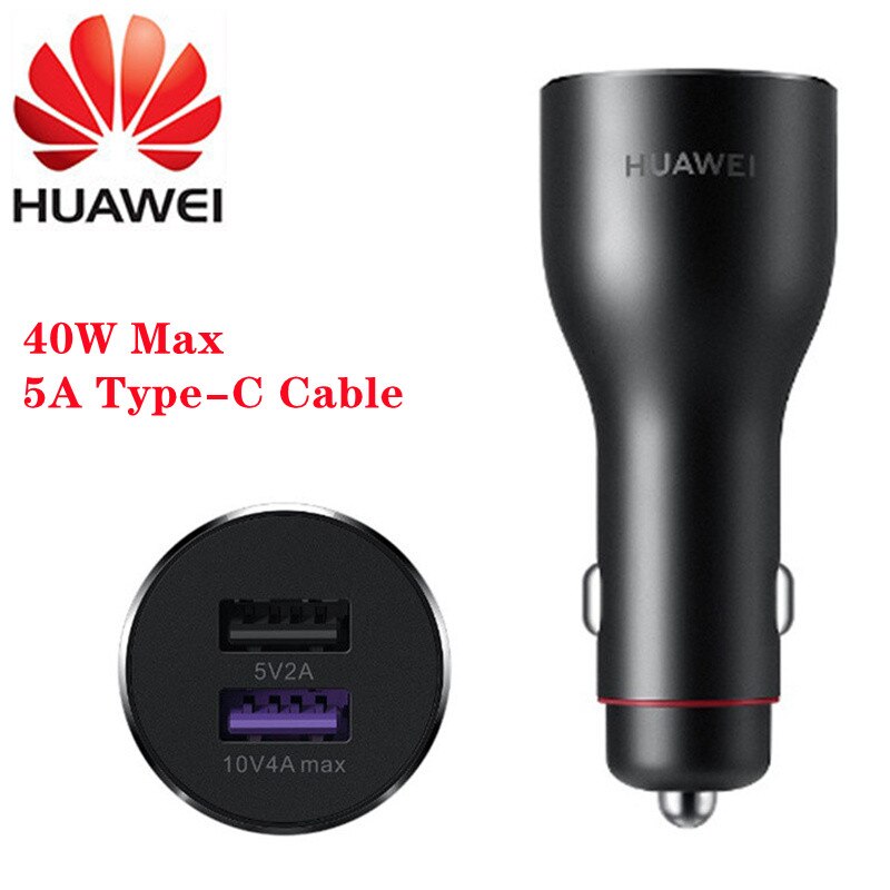 Huawei-cargador de coche Original de carga súper rápida, Adaptador Doble USB, Cable tipo C, Max 66W 40W 22,5 W SE: 40W Black