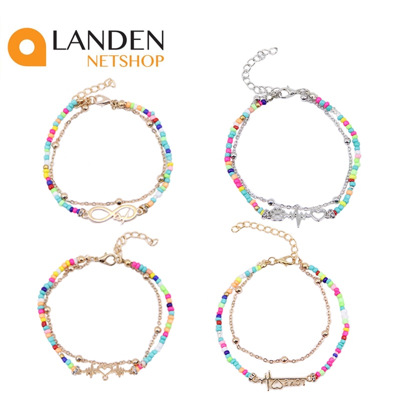 tobilleras boho Vintage para mujer, cadena de oro a la , pulsera de tobillo con cuentas de colores, joyería de pie