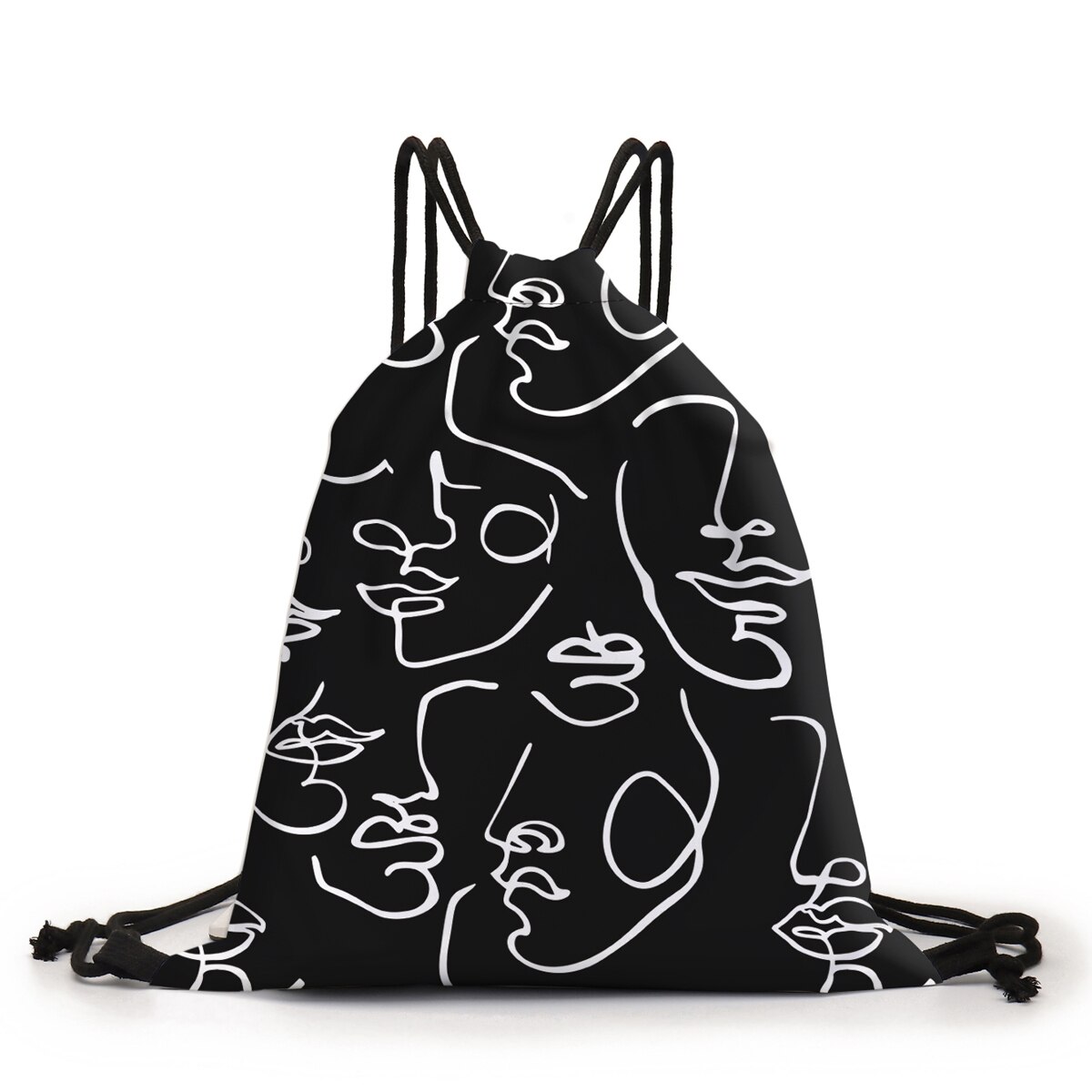 Deanfun Trendy Drawstring Bag Abstract Line Face Printed Black Backpack Women Function Storage Softback 60462: Default Title