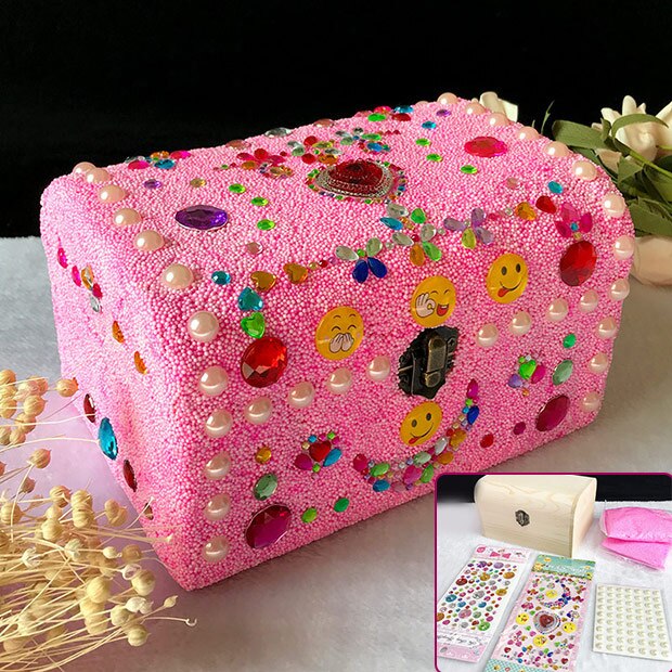 Enfants fait à la main bricolage matériel sac fille en bois massif papeterie boîte boîte à crayons flocon de neige boue bâton perceuse boîte de rangement: L-1