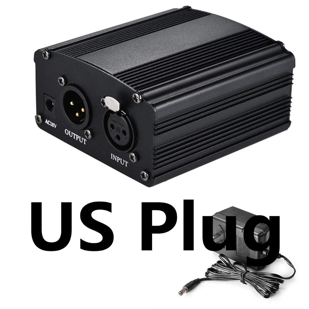 Fuente de alimentación Phantom de 1 canal de micrófono de 48V + adaptador AU US enchufe de la UE para cualquier micrófono condensador de grabación: Rojo