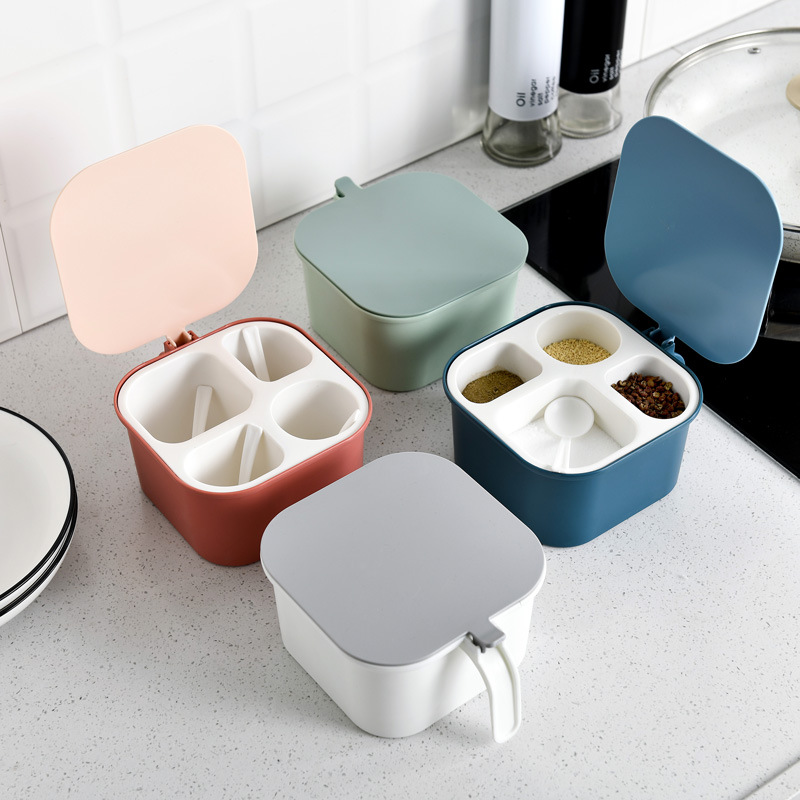 4 in 1 kryddburk kryddor låda salt peppar kummin pulver låda verktyg salt shaker sockerburk för kryddflaskor kök förvaring