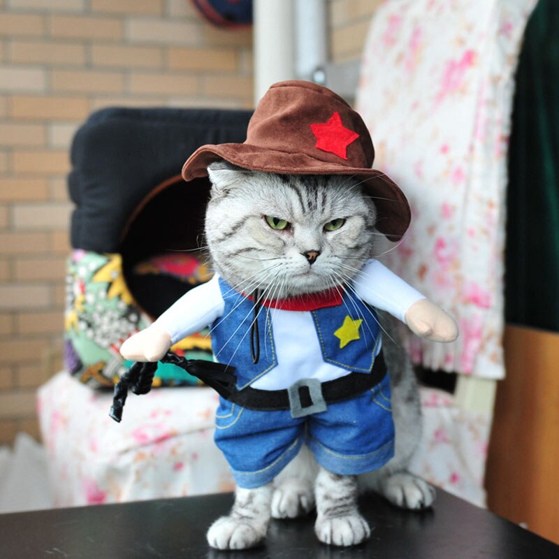 8 mönster rolig halloween katt kostym sjuksköterska polisläkare cosplay kostymer för små katter hundar chihuahua husdjur valp uniformskläder: Cowboy / L4