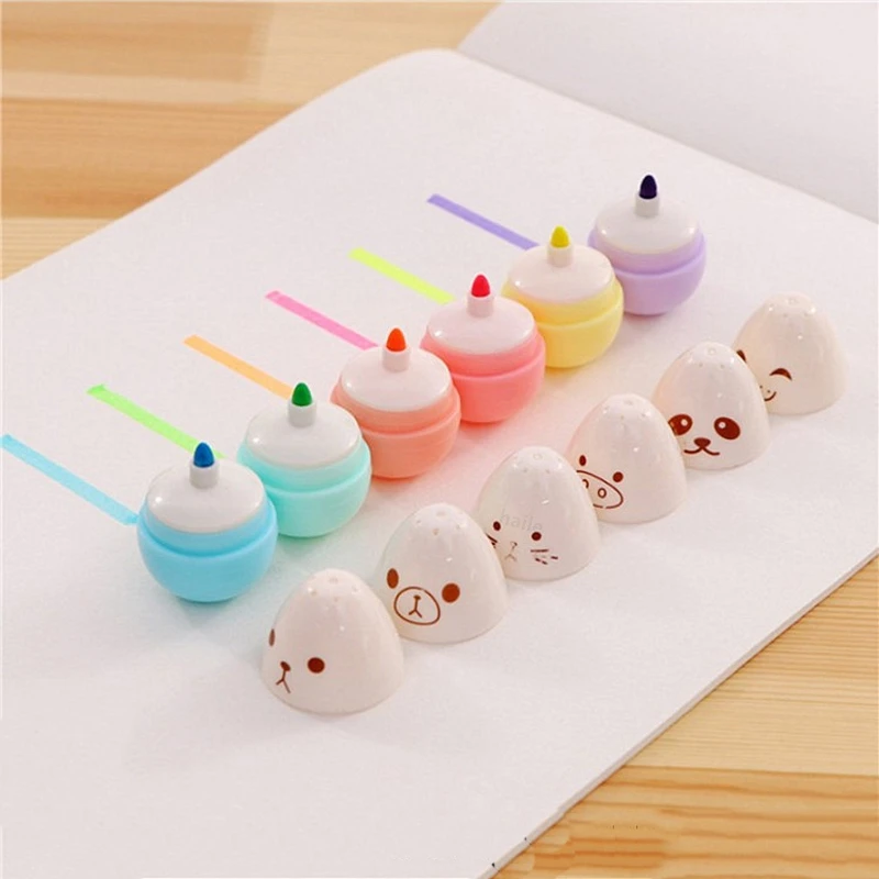 Juego de Mini pastillas resaltadoras Kawaii, rotulador fluorescente con cara sonriente, suministro de papelería artística para escuela y oficina, 6 uds.: Borgoña