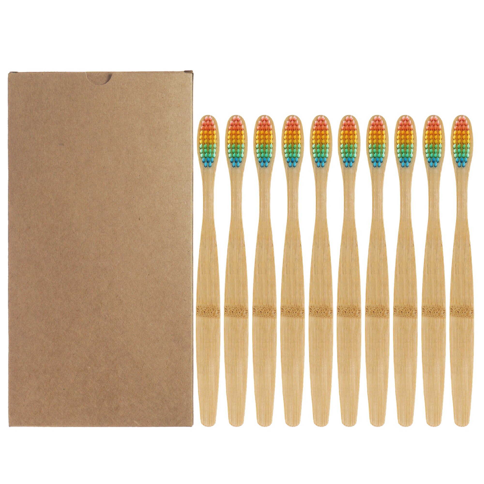 Lot de 10 brosses à dents en bambou naturel, soies souples colorées, pour le blanchissement des dents, soins dentaires: 10PCS  Rainbow