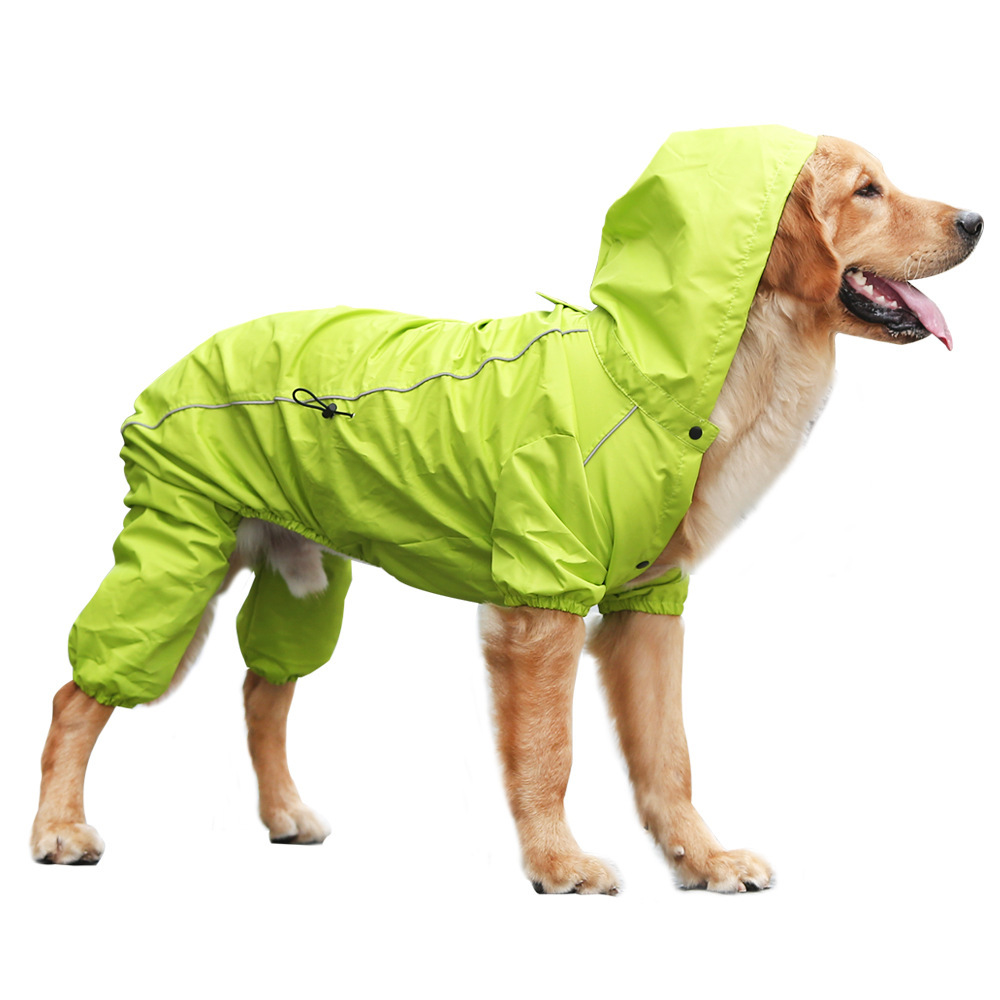 Large Dog Outdoor Hooded Overalls Raincoat Clothes Waterproof Rain Jumpsuit For Big Medium Small Dogs Golden Retriever Labrador