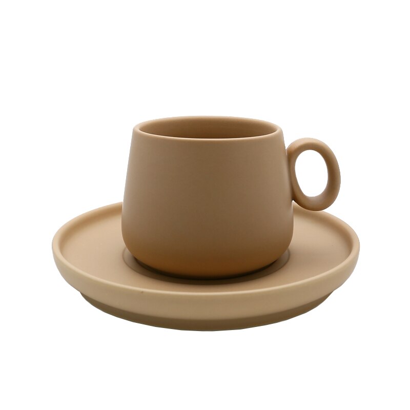Chanshova enkelhet enfärgad keramisk kaffemugg och fat 210ml tekoppsset mjölkmugg dricksredskap porslin porslin  g082: Kaki