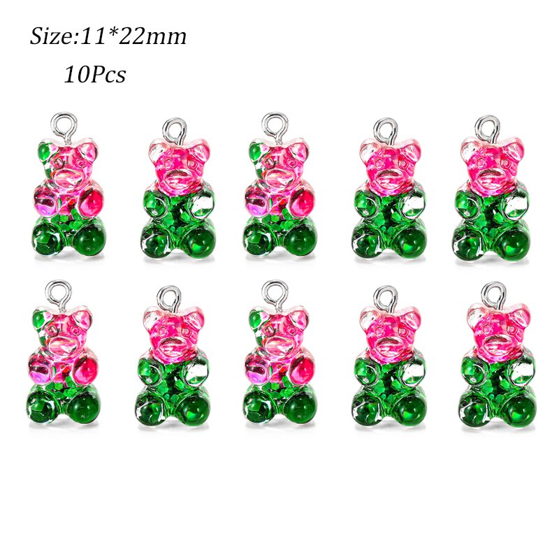 Schattige gummybeer hanger bedels voor ketting armband oorbellen sieraden doe-het-zelf bevindingen kristal kleur beren kerst 2.2 x 1.1cm: 10 stuks d