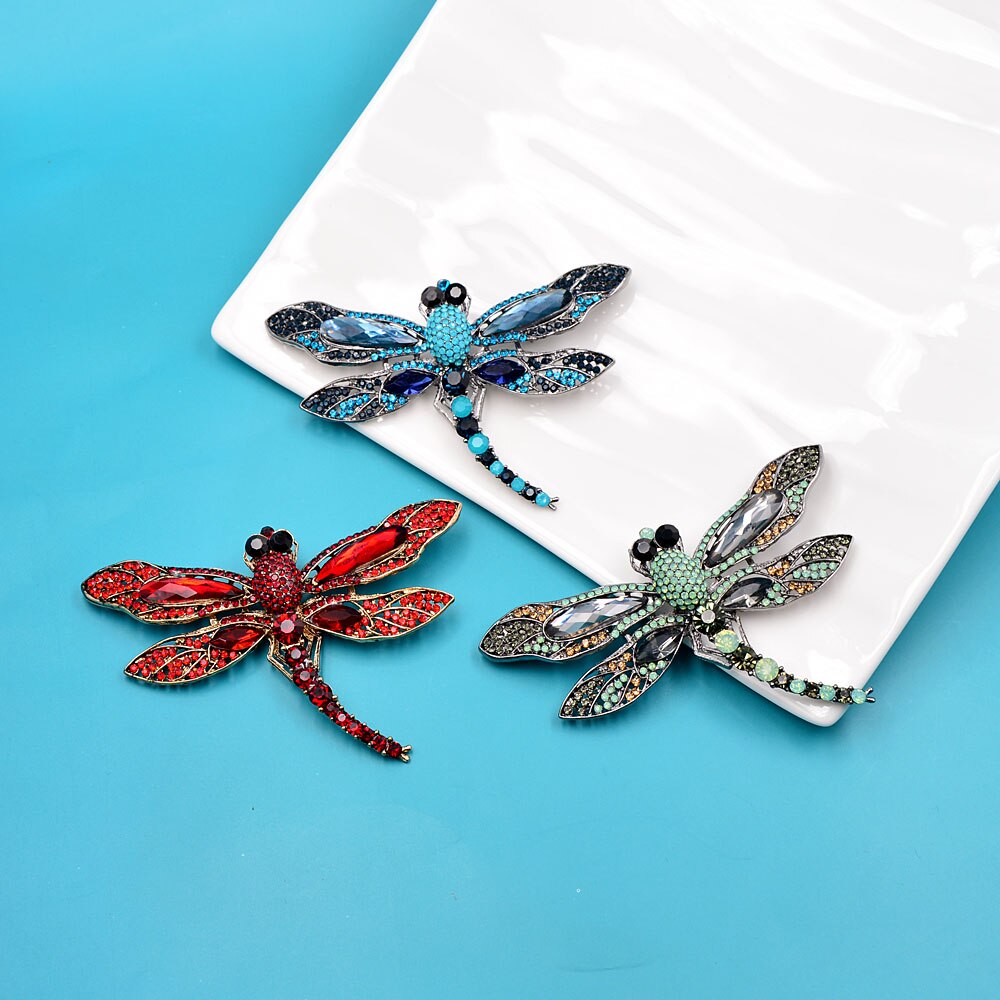 CINDY XIANG Rhinestone Large Dragonfly Brooches For Women Vintage Coat Brooch Pin Insect Jewelry 8 Colors Available