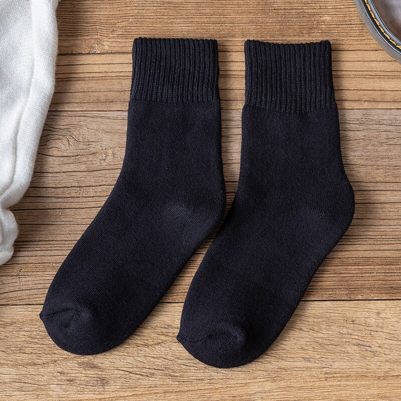 Winter warme damessokken effen kleur badstof dikke sokken dames 1 paar/verpakking: Zwart