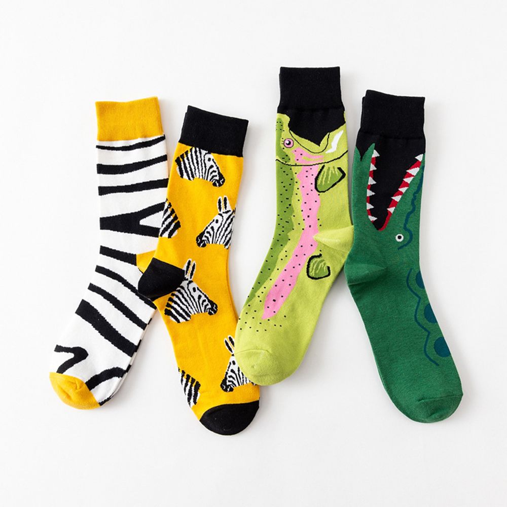 1 paar dames happy socks gekamd katoen krokodil/zebra dieren grappige casual sokken antibacterieel deodorant