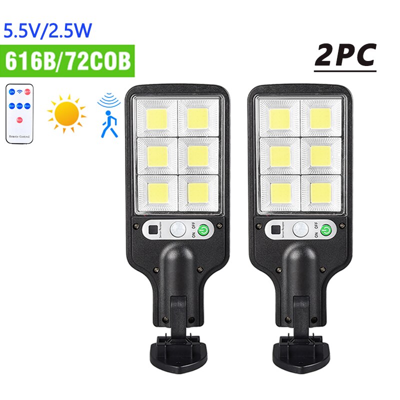 Solar Led Straatverlichting Outdoor Solar Lamp Cob Waterdichte Motion Sensor Beveiliging Verlichting Met Afstandsbediening Voor Huis Tuin Patio Path: 2PC