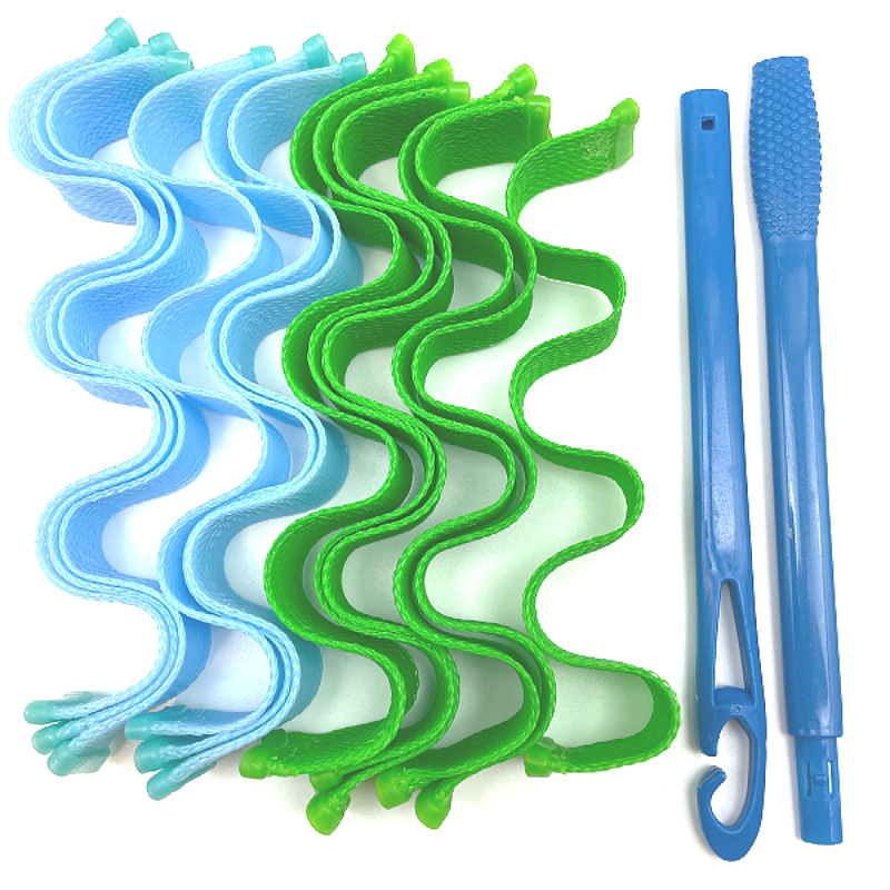 12 Stuks Magic Hair Curler Geen Schade Aan Haar Diy Golf Krul Rollers Draagbare Kapsel Sticks 30Cm Duurzaam Curling hair Styling Tools: Green and Blue