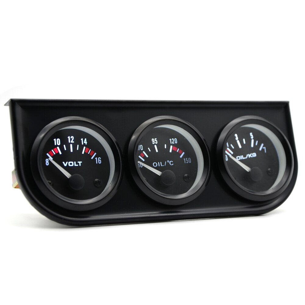 52mm olietryk olietemp spænding 3 in 1 gauge meter sæt sort bezel sort front med temperatur & tryk sensor