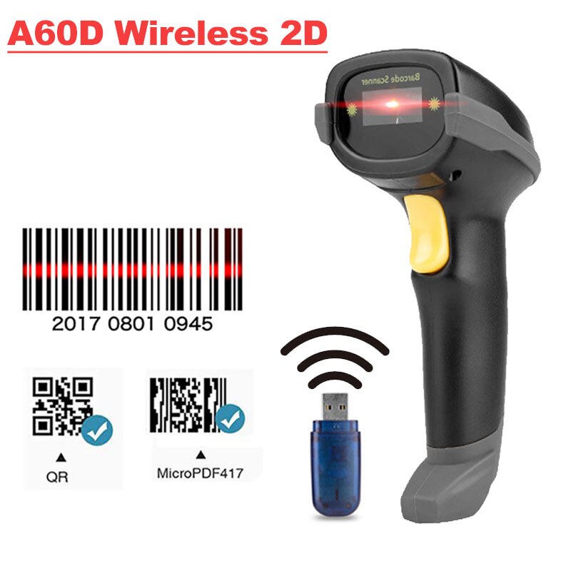 Scanner di codici a barre 2D Wireless Holyhah A66 con supporto e lettore di codici a barre QR 1D/2D cablato A6 PDF417 per terminale POS inventario: A60D Wireless 2D