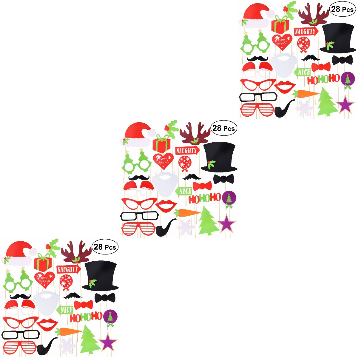 84 Pcs Christmas Party Photo Booth Props Posing Props Christmas Trees Hats Glasses Mustache Kit for Party Decoration