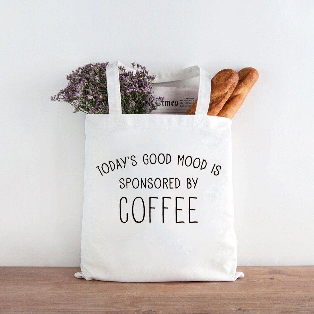 Canvas Shopping Bag Reusable Eco FriendlyTote Bag Coffee First Mom Life Shopper Book Bags Teacher Student Shoulder Bag Compra: B1638-TBWH-M