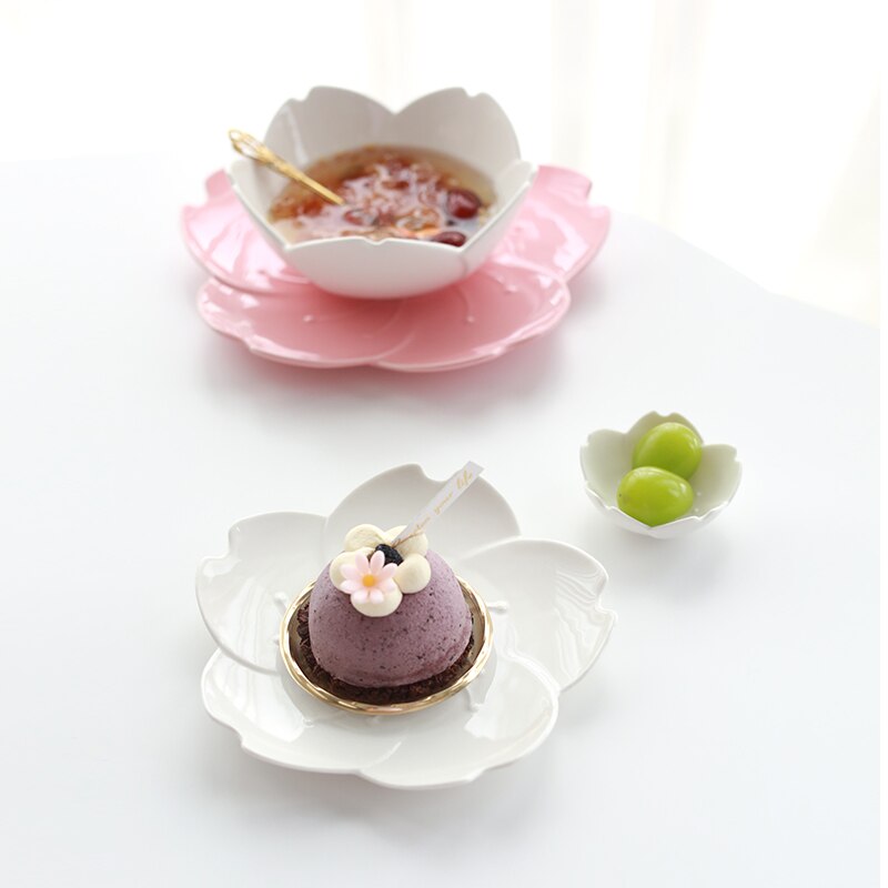 Blomster keramisk fad krydderi dyppeskål sakura keramisk fad kirsebærskål trinket platos sauce fad blomsterfad til køkken