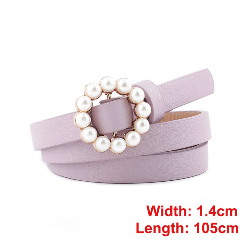 Pearl round pin buckle women simple ladies trend leather belt for women's youth brand belt