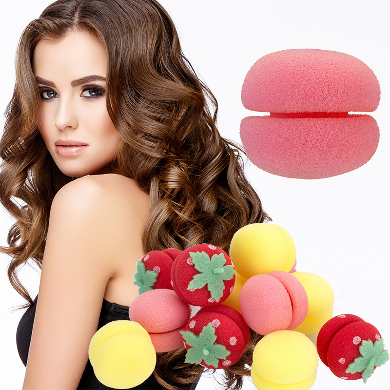 Rulos de pelo de espuma de fresa para mujer, herramienta de rizador de esponja sin calor, peinado diario, rizador esponjoso, rulos de pelo manuales, 1/6/12 Uds.