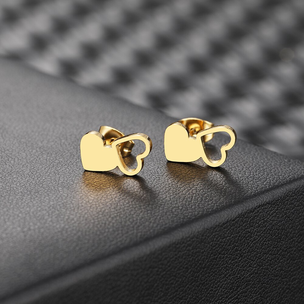 Roestvrij stalen oorbellen 2022 trend Koreaanse mode prachtige eenvoudige dubbele hart oorbellen voor vrouwen sieraden feestgeschenken: Licht Geel Goud Kleur