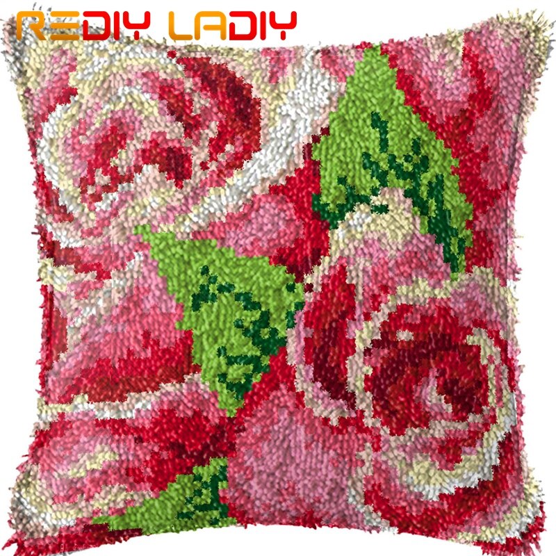 Loquet Crochet coussin coquelicots pré-imprimé toile coussin avant acrylique fil Crochet taie d'oreiller Kits canapé-lit oreillers décor à la maison: BZ830