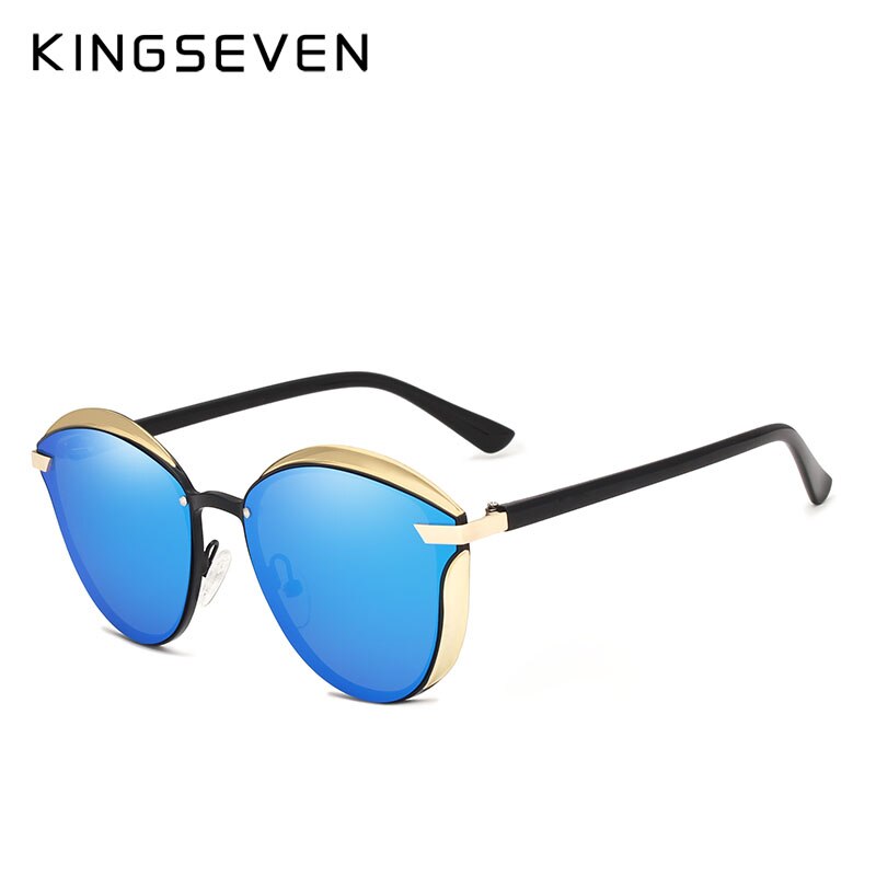 Kingseven mærke cat eye solbriller kvinder polariseret luksus legering stel +tr90 solbriller retro oculos de sol gafas: Blå