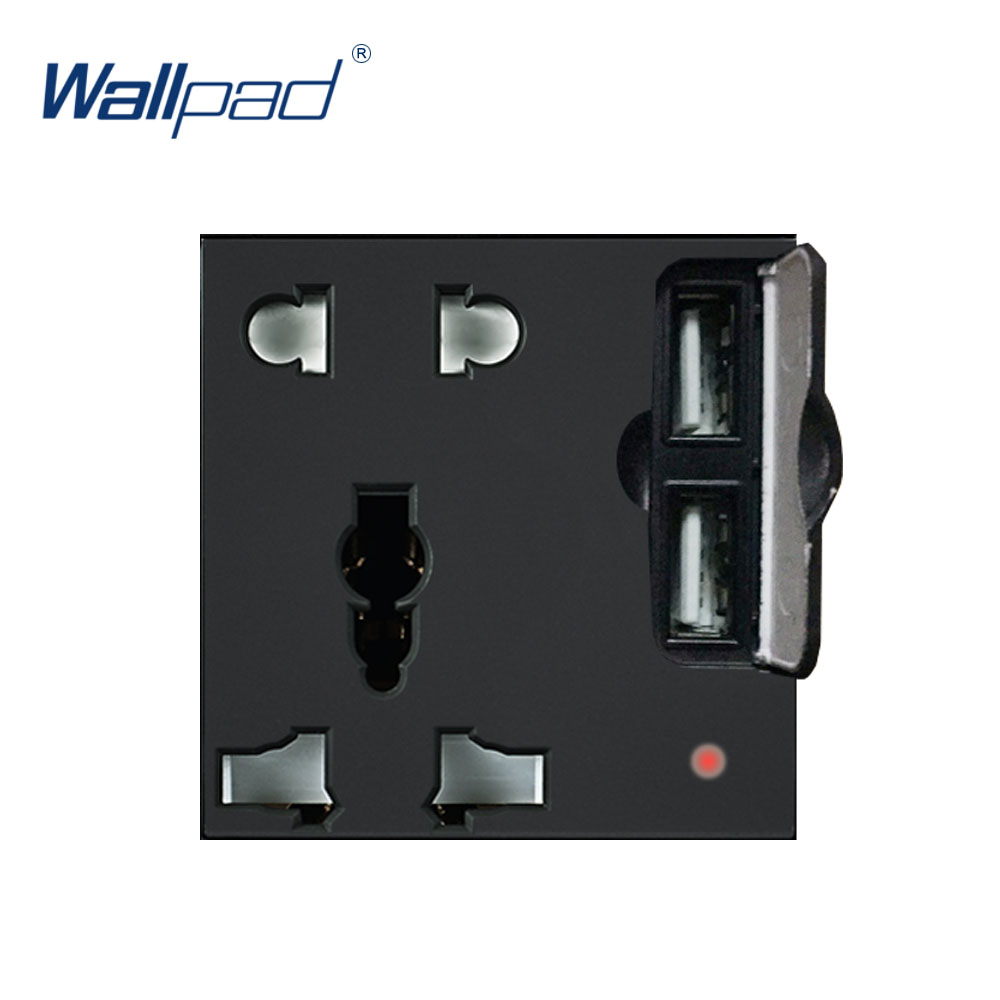 Wallpad Luxury 2 USB 5 Pin Socket Outlet Function Key For Wall White And Black Plastic Module Only