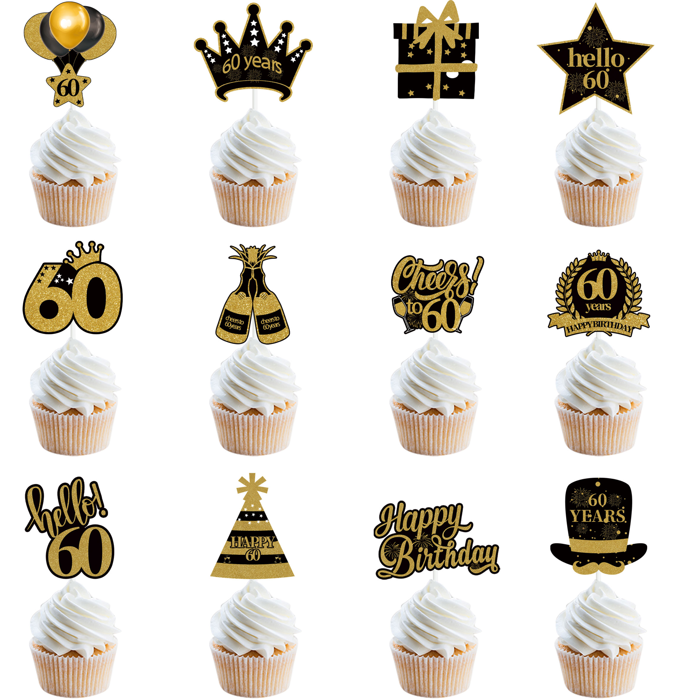 30 40 50 60 Years Old Cupcake Toppers Black Gold Cake Picks Adult Birthday Anniversary 30th 40th 50th 60th Birthday Cake Decor: light green