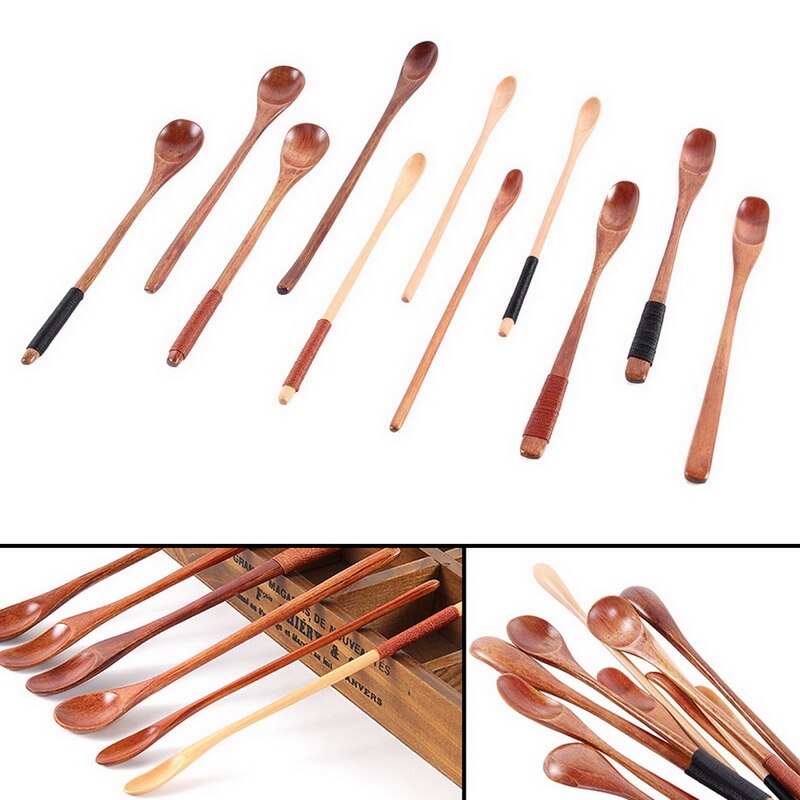 Long Handle Wooden Spoon Natural Wood Coffee Tea Spoons Lengthening Stirring Spoon Cooking Catering Scoop Cook Tools 20x1.7cm