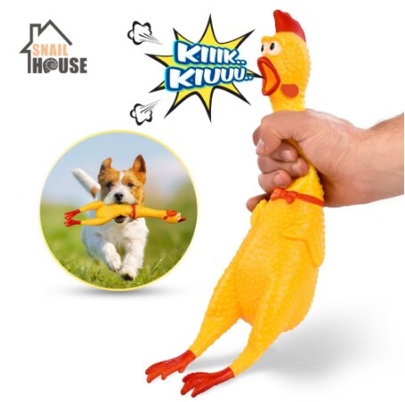 Pollo de goma amarillo chillón de 17cm para perro, juguete chirriante para mascotas, para masticar, sonido chirriante, juguete divertido de goma de seguridad para perro