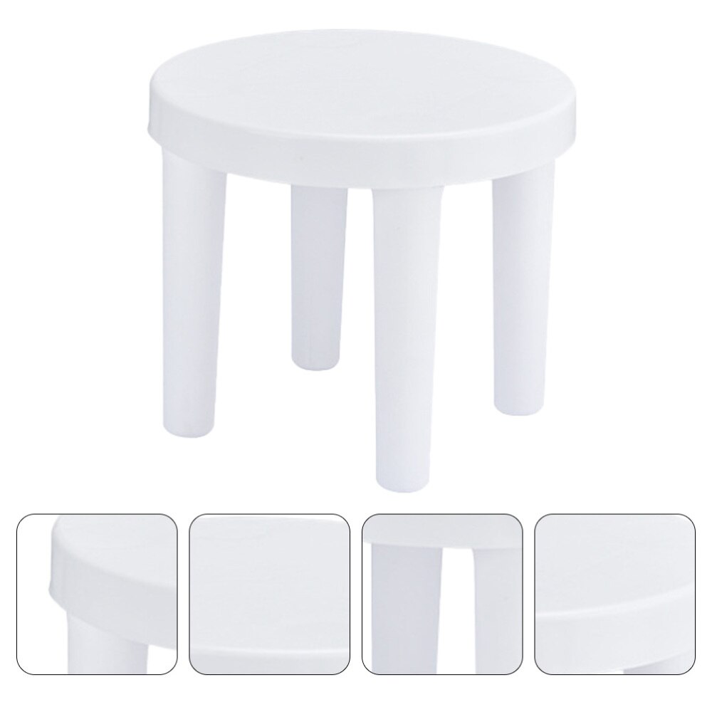 1PC Plastic Small Low Stool Bathroom Anti-slip Round Stool (White): Default Title