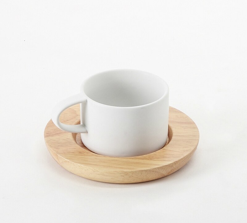 Tasse à café en bois de chêne naturel pur ensemble de soucoupe en bois de Style nordique: WHITE