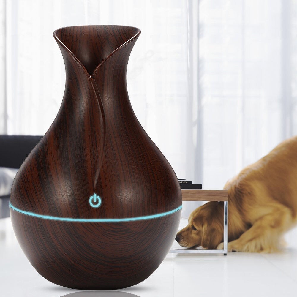 Essential Oil Diffuser with LED Night Light, Ultrasonic Aromatherapy Humidifier, Vase Shape Wood Grain Appearance Style