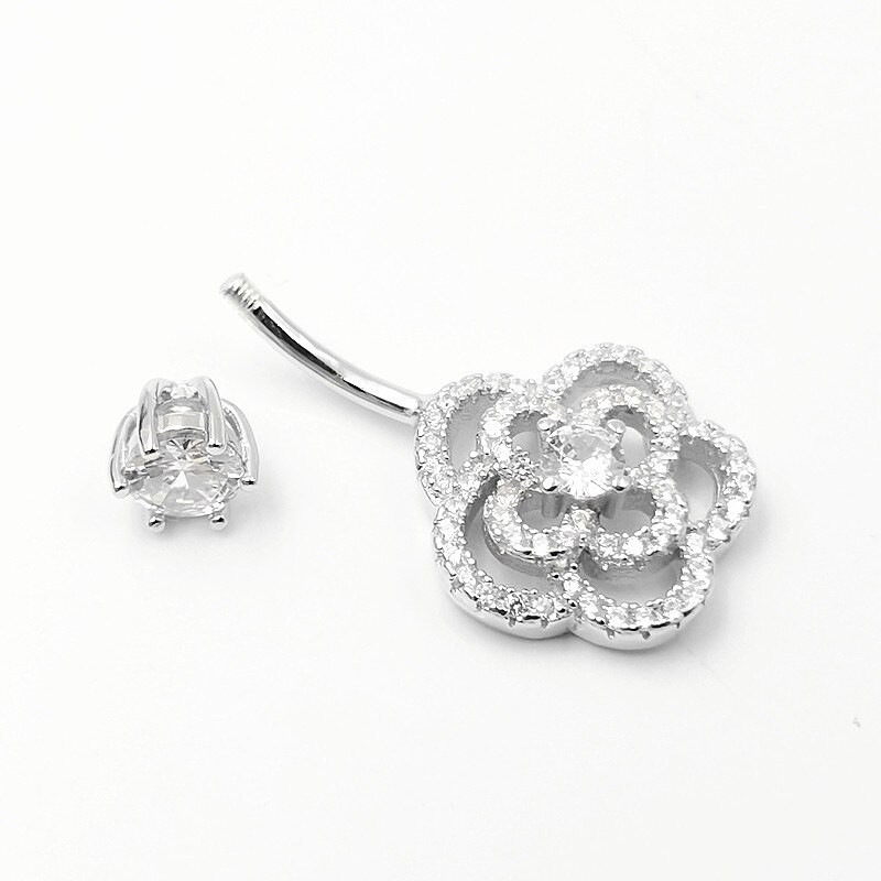 Hellolook 925 sterling silver navel piercing rose flower belly button rings for women anti-allergy navel ring body jewelry