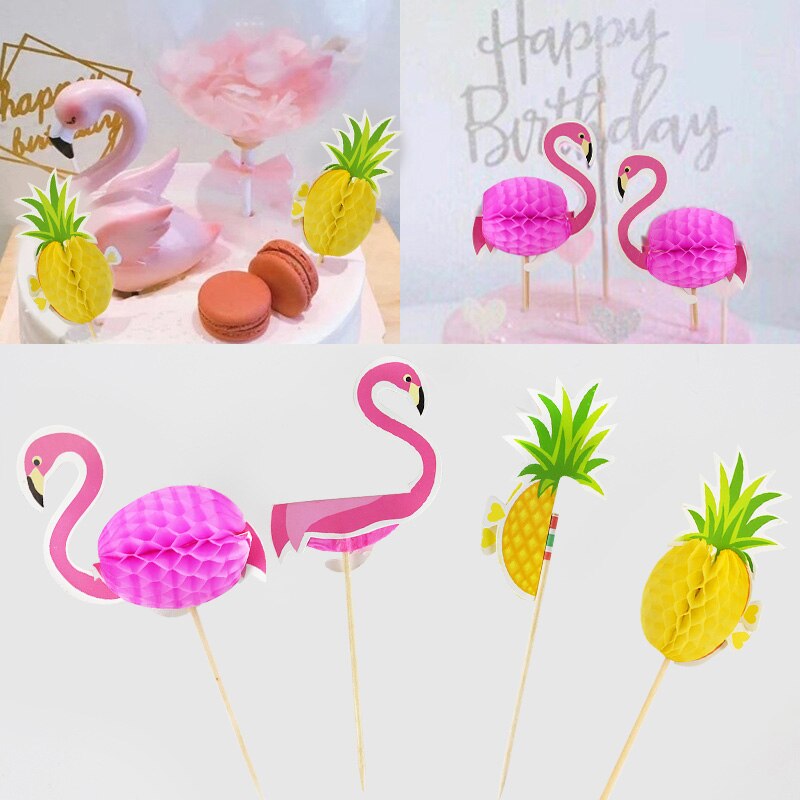 Flamingo Pineapple Cupcake Topper Fruit Toothpick for Hawaii Theme Beach Party Decoration Wedding Birthday Cake Topper Supplies8