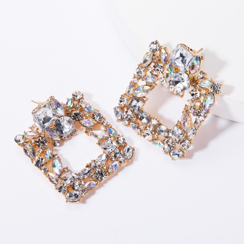 Square Lrregular Jewellery Large Crystal Earrings Women Shining Golden Office career Geometric Alloy