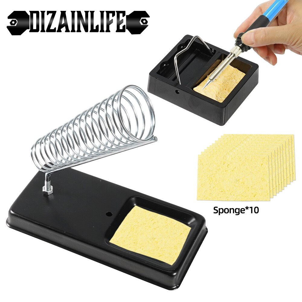 Electric Soldering Iron Stand Holder with Welding Cleaning Sponge Cleaner Metal High Temperature Resistant Welding Accessories