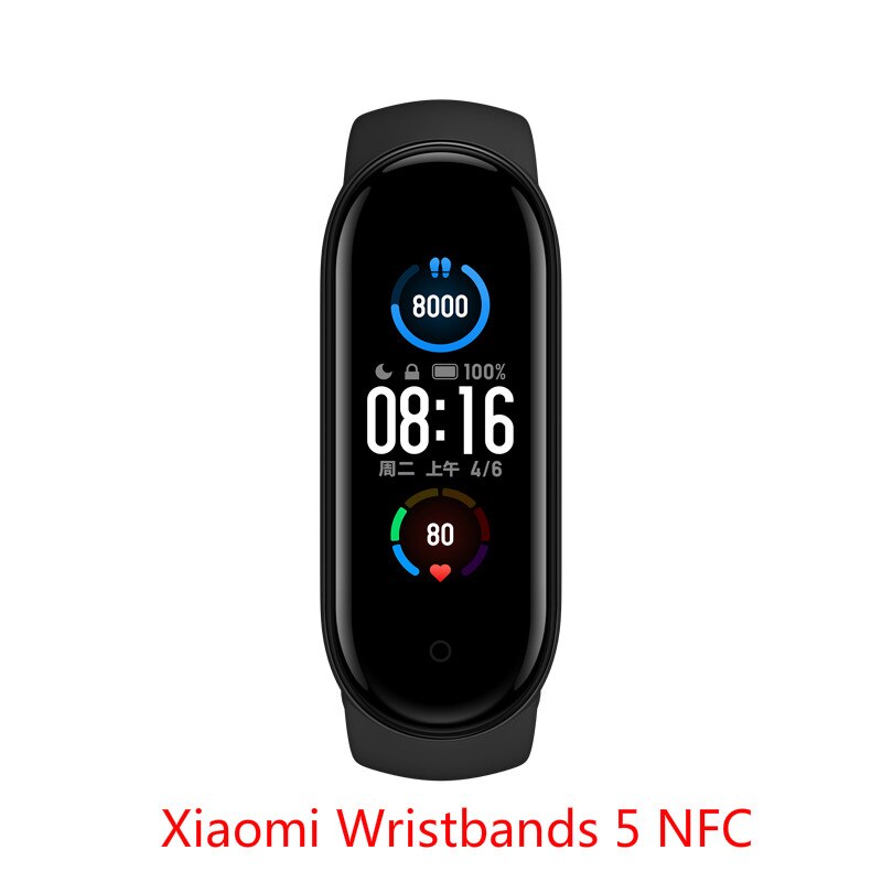 Xiaomi original mijia banda 5 pulseira inteligente 1.1 Polegada led tela colorida freqüência cardíaca rastreador de fitness bluetooth à prova dbluetooth água: Wristbands 5 NFC