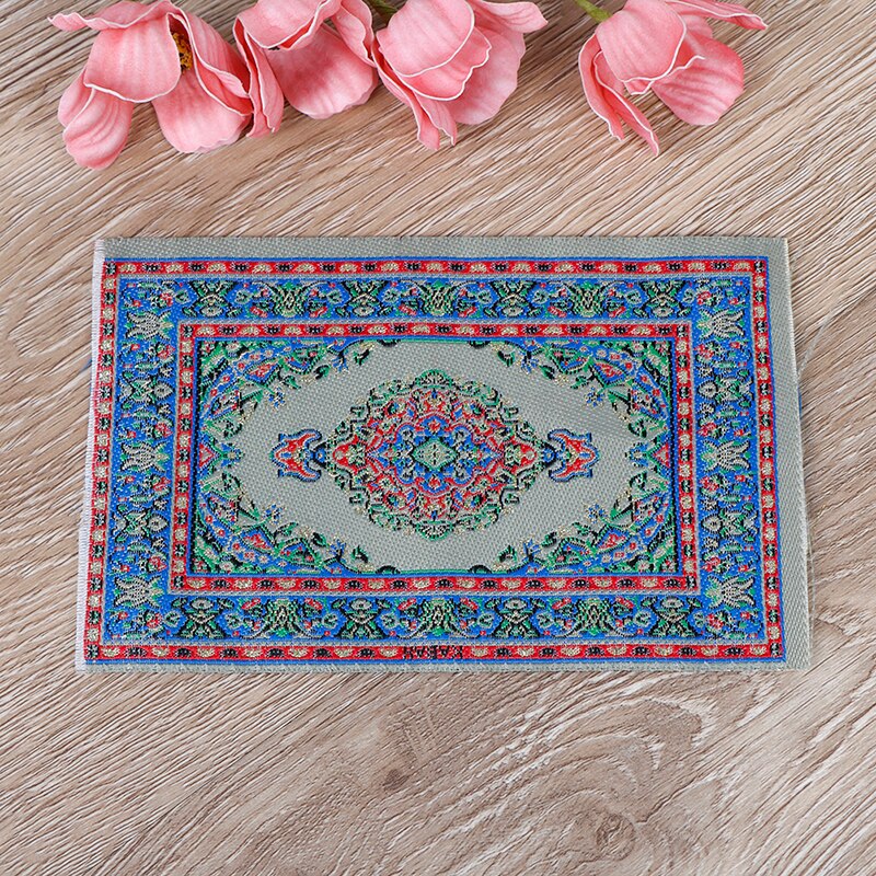 Woven Turkish Rug Dollhouse Mini Carpet Mat 1:12 Dollhouse Miniature furniture component Simulation mini model ground decoration: Blu