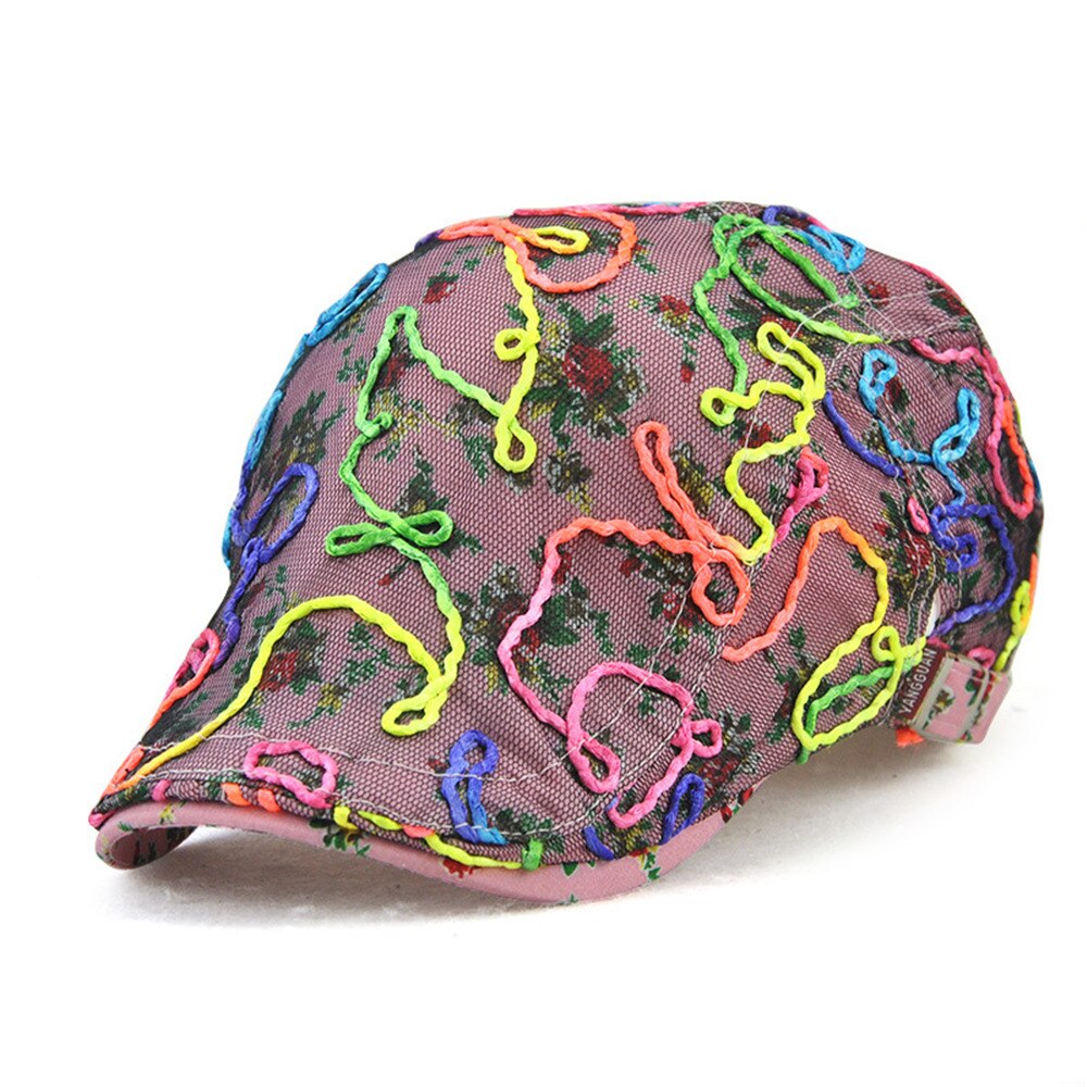 Floral Newsboy Cap Women Attractive Lace Beret Hat Summer Breathable Mesh Flat Caps Gorras Mujer Duckbill Hats For Girls: pink