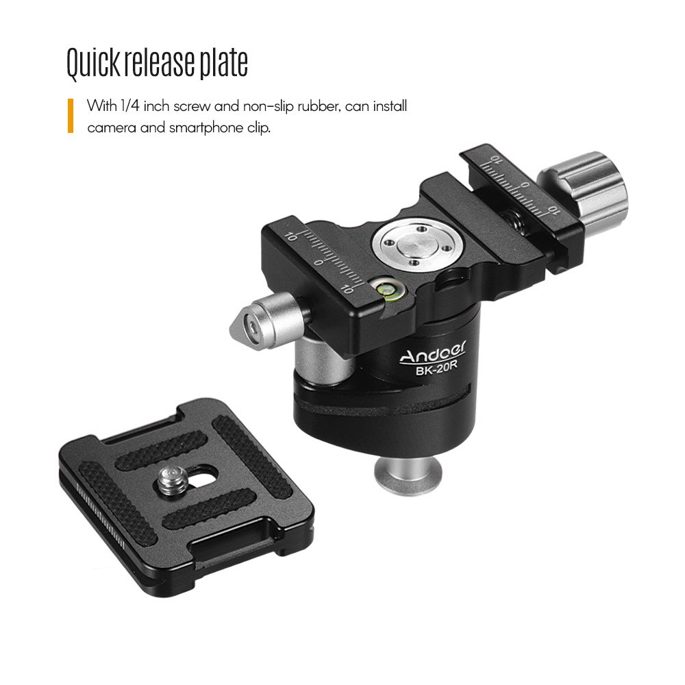Andoer Mini Ball Head 360 Degree Rotating Camera Tripod Ballhead Aluminum Alloy with Quick Release Plate for DSLR Camera