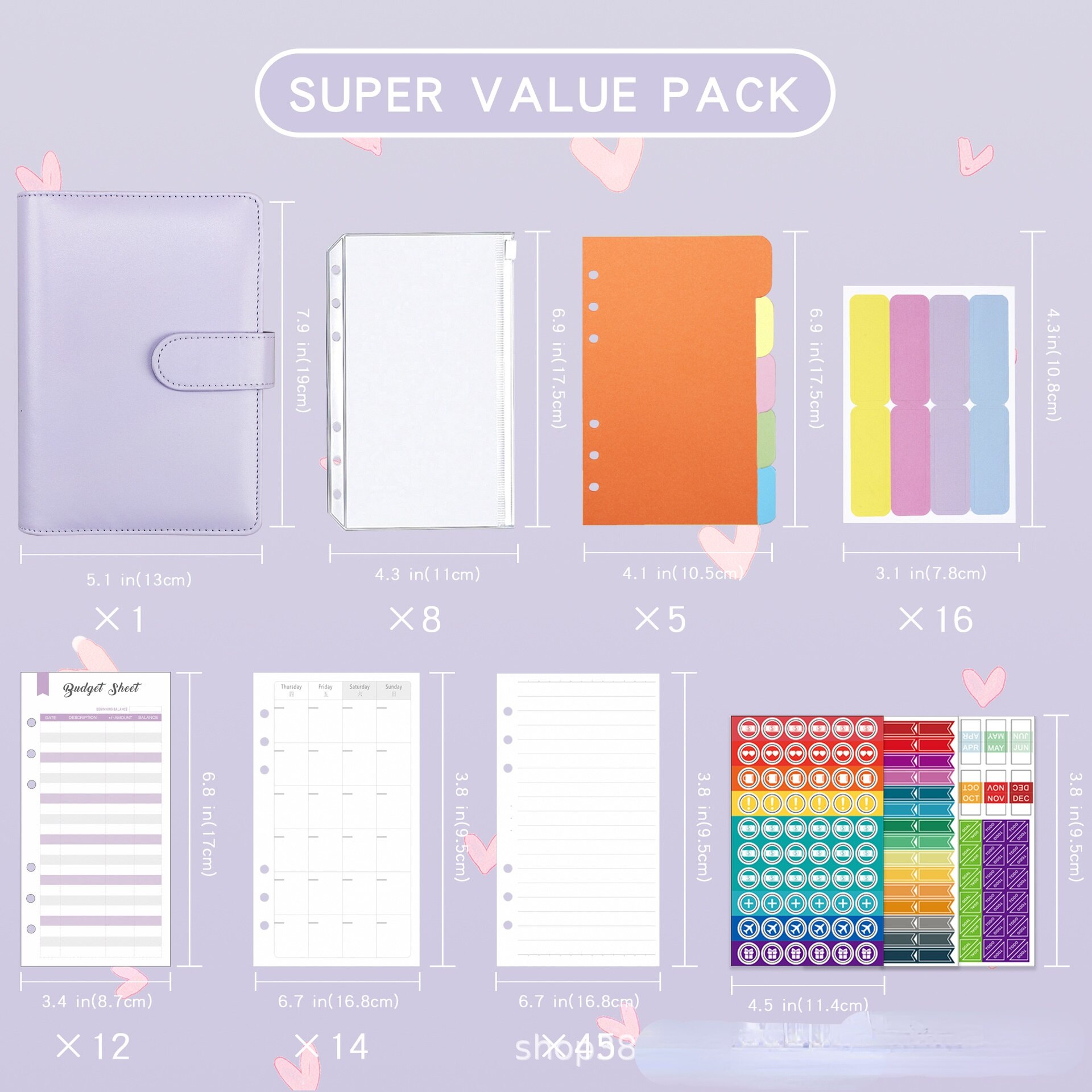 2022 A6 PU Leather Notebook Binder Budget Planner Organizer 6 Ring Binder Cover 12 Binder Pockets Agenda Planner Cover