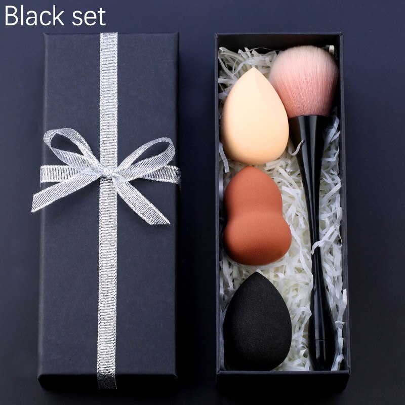 Make-up kwast spons puff set blush foundation kwast superzachte spons cosmetische schoonheid make-up tool prachtig verpakt: Zwarte set
