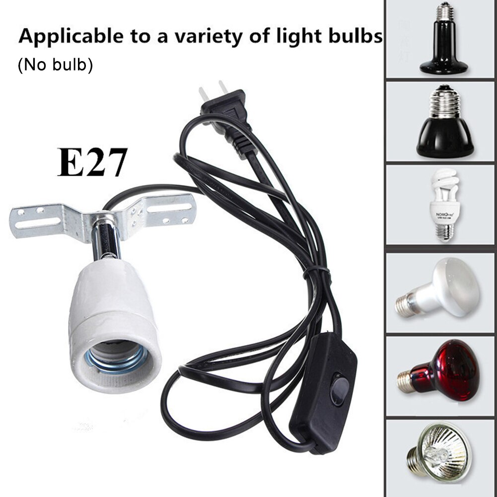Base d'ampoule chauffante, luminaire pour cage à reptiles, support de lampe, fournitures pour animaux de compagnie pour lézard, tortue, durable,  e27 en 400w , avec clip d'interrupteur