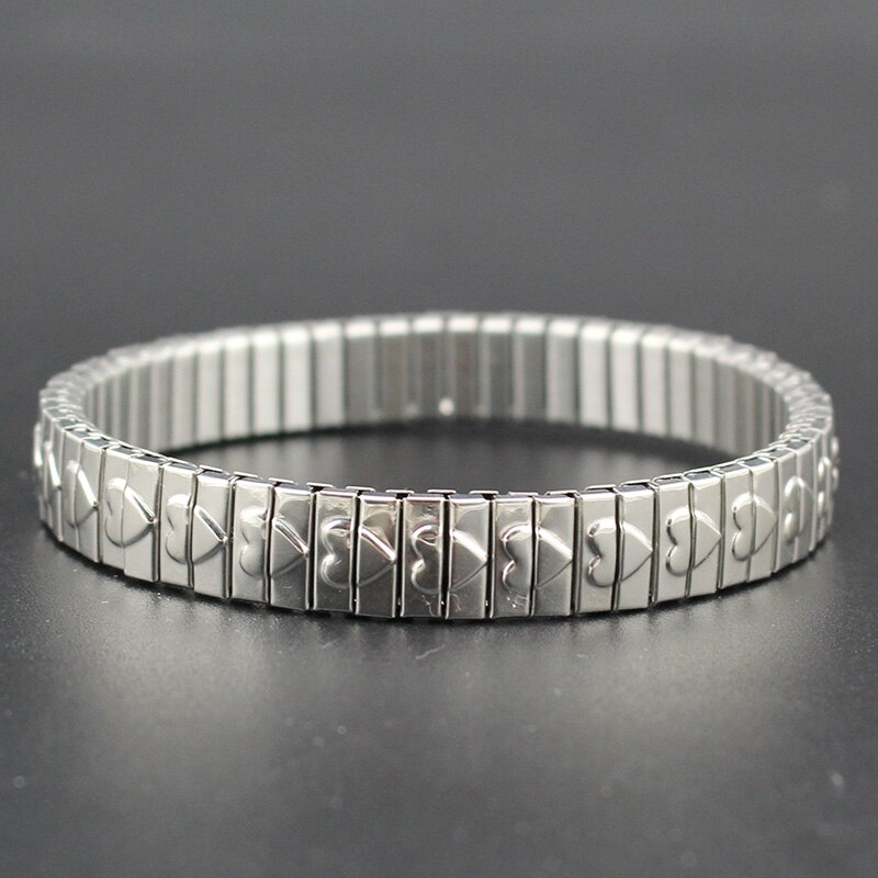 Hapiship Latest Trend Among Western 9mm 18cm Women Men's Classic Elastic Stainless Steel Cool Heart Bracelet Bangle MY06
