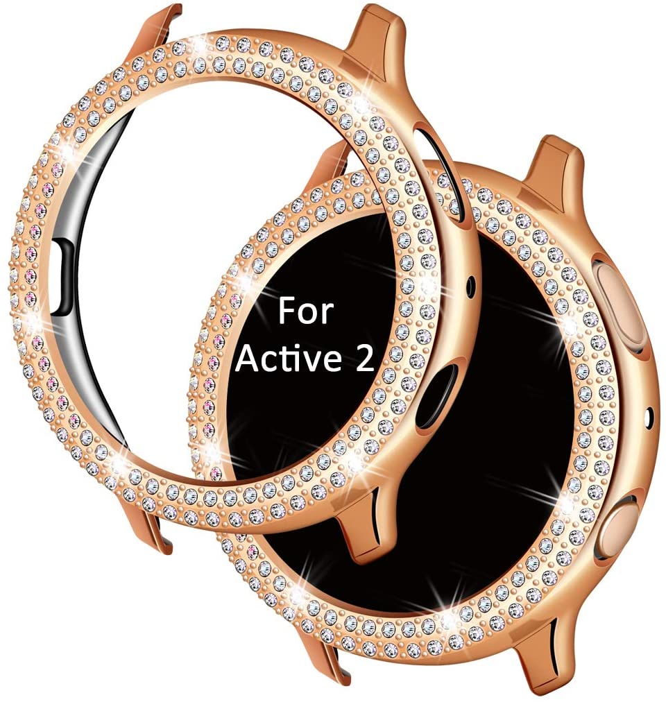 Bling Bling Screen Protector Cover for Samsung Galaxy Watch Active 2 44mm 40mm Doulbe Rows Crystal Diamonds Case Cover Bumper