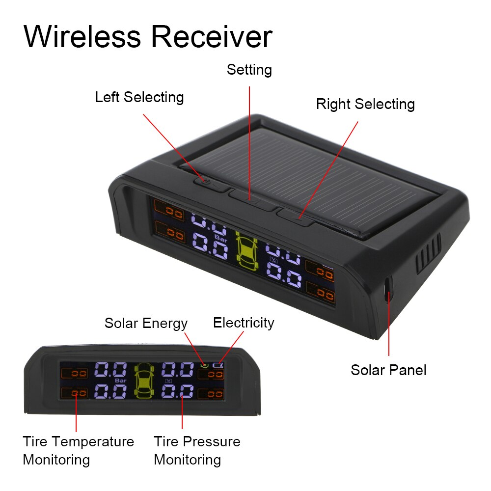 TPMS Car Tire Pressure Alarm Monitor System HD Digital LCD Display Tyre Temperature Warning Tools Auto Security Alarm Systems