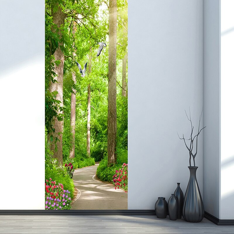 3D Muur Deur Sticker Groen Bos Path Landschap Behang Woonkamer Slaapkamer Home Decor Plakken PVC Zelfklevende 3D deur Decal