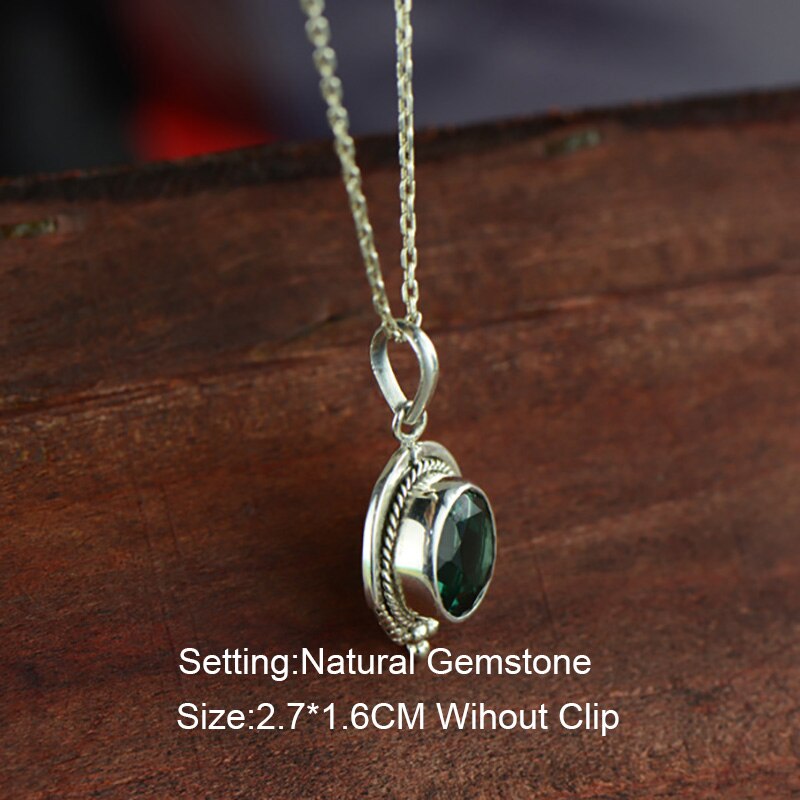 Ægte rent 925 sølv smaragd vedhæng til kvinder med naturlige sten antikke retro halskæder & vedhæng pendentif argent